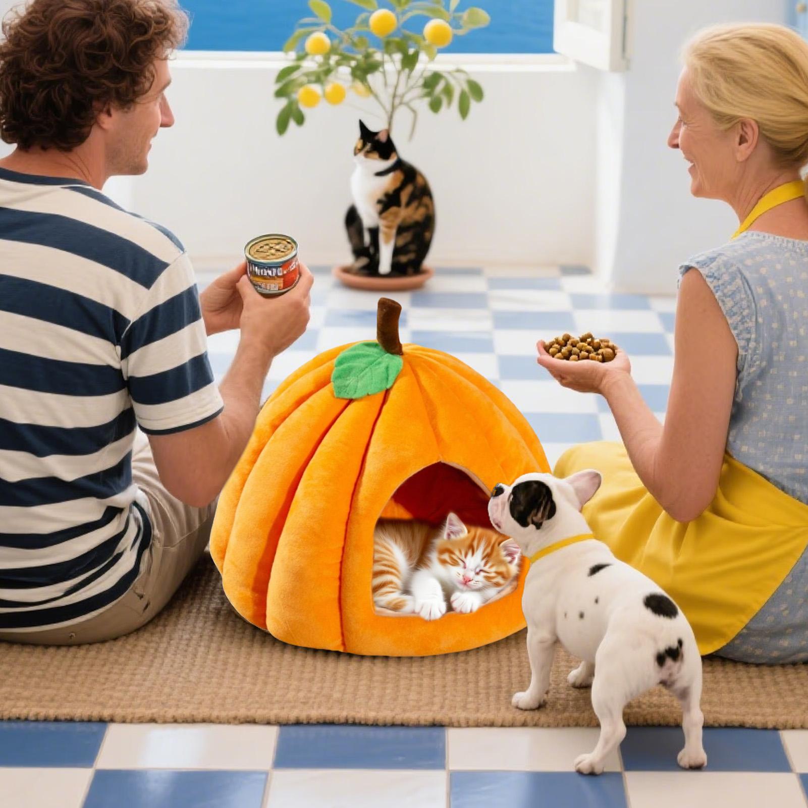 Halloween Pumpkin Cat House Autumn and Winter Warm Cat House bed Cat and Dog House Pet Halloween Pet mat CN