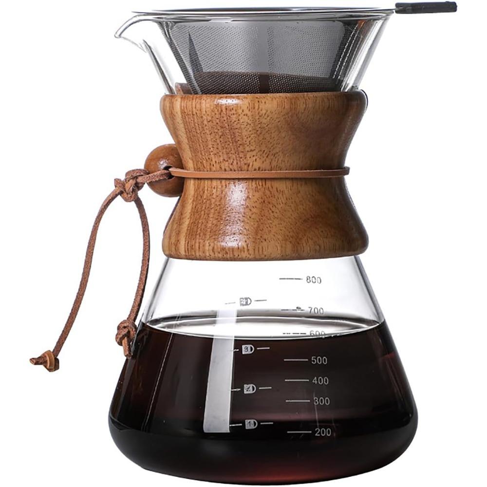 

Кофеварка 27 унций с капельным фильтром из нержавеющей стали, ручная кофеварка для пуровера, кофеварка, кувшин из боросиликатного стекла без свинца