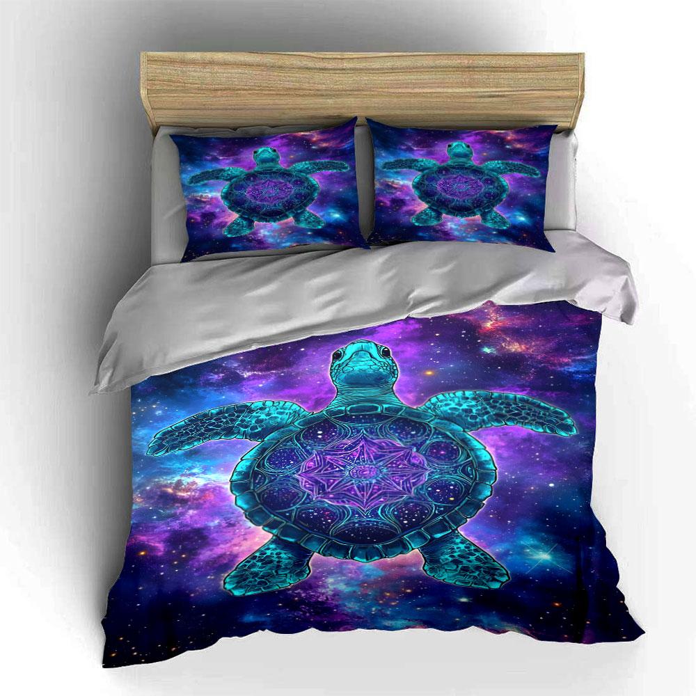 Turquoise turtle, cosmic background. Bedding sets Duvet cover sets Duvet covers Pillowcases(1 * Duvet Cover 2 * Pillowcases without duvet insert)