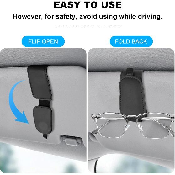 Teraves 2 Pack Sunglass Holder Clip For Car Visor, Upgrade Magnetic Leather Visor Sunglasses Clip, Easy To Hold Your Glasses Eyeglasses