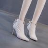 Women's Heeled Ankle Boots with Bow Back Detail,New Stiletto Martin Boots Pointed Toe Slimming Boots