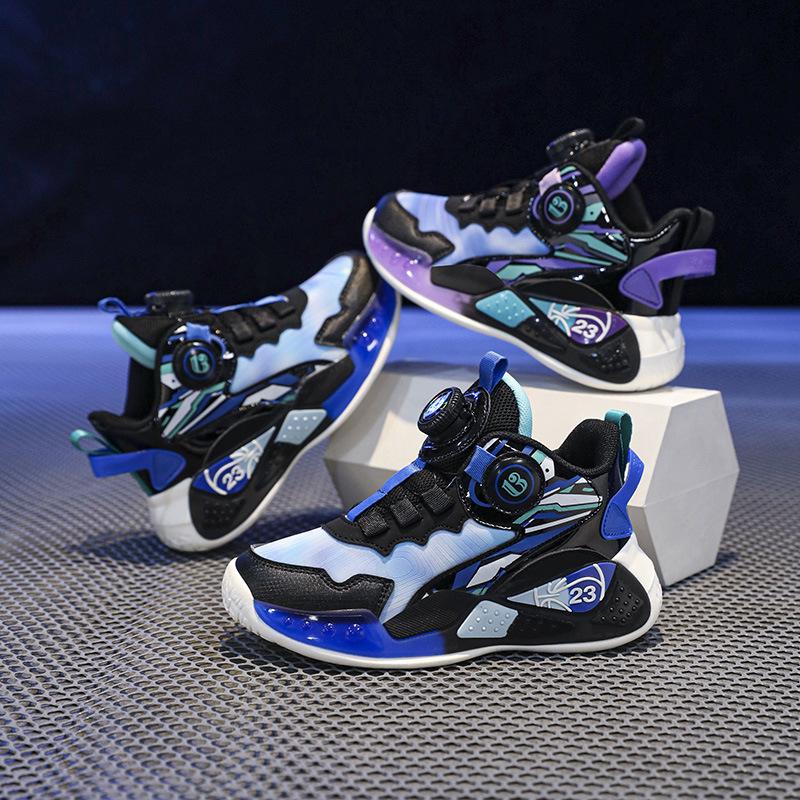 Children's basketball shoes, boys' shoes 2025 new mesh rotating buckle sports shoes, middle-aged and older children's anti-skid training shoes, cla