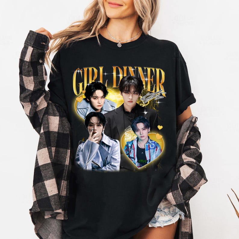 Girl Dinner Lee Know Stray Kids T-shirt, Vintage Fans Homage Tee Men Women Hip Hop Streetwear Oversized Tshirt Short Sleeve Casual Clothing