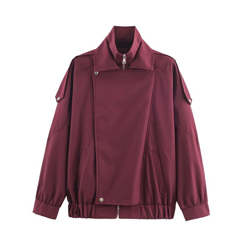 

Za New Fall Women s Clothing 2025 Fashion Wind Loose Casual Fashion Stylish Double Collar Design Jacket Outwear Burgundy L