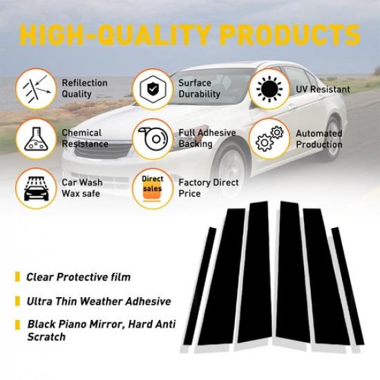 Black Fit Honda Pillar Posts 2008-2012 Accord Cover Door 6X Trim Decal Window