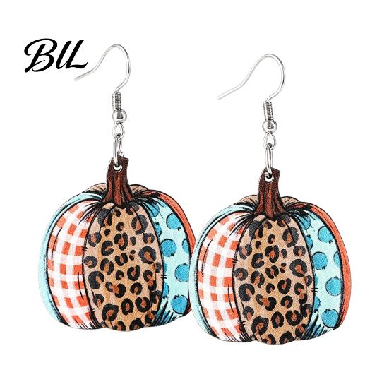 Halloween Party Costume Earrings 1 Pair Fall Pumpkin Earrings, Acrylic Leopard Print Dangle Daily Wear Jewelry Drop Statement Thanksgiving Autumn for
