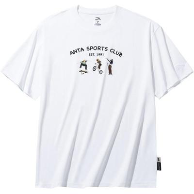 Anta Livsstilsserie Trykt Bokstav Rund Hals Pustende Løs Kortermet T-skjorte Unisex Topper Snøhvit 172438140-1