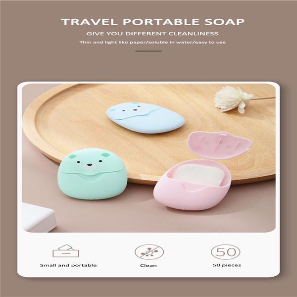 Boîte de savon en papier jetable, boîte de lavage des mains Portable de voyage, feuilles de tranches parfumées, papier de savon 50 pièces 