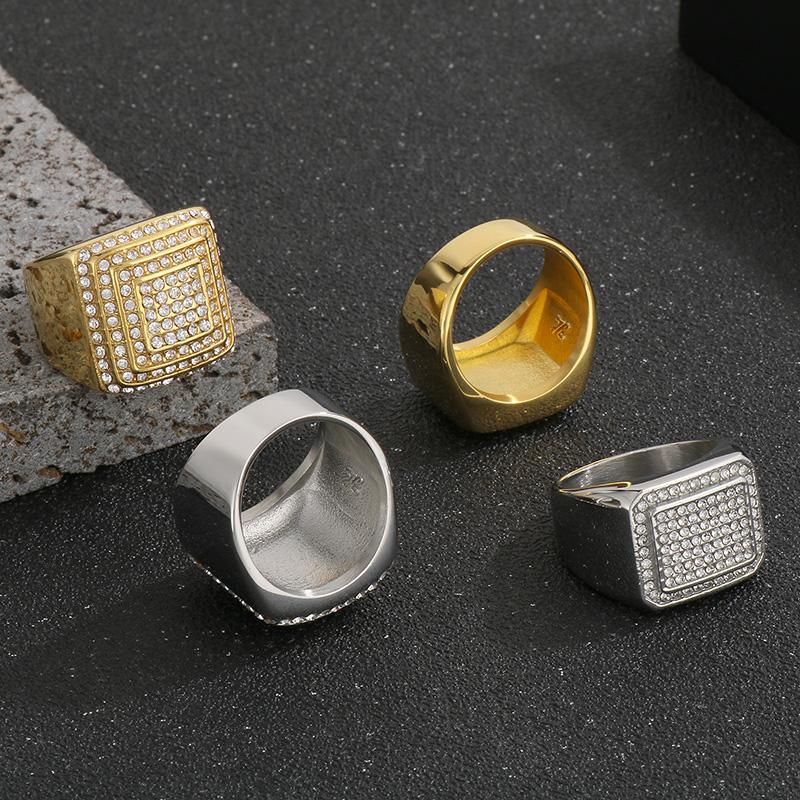 KALEN Hip Hop Nerezová ocel Zirkon Velký prsten pro muže ženy Zlatá barva Čtvercový prsten na prst Masivní Anillos Trendy šperk Dárek
