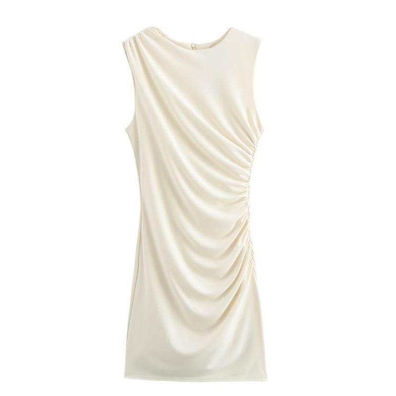 Kaslead New Arrival Women's Clothing Fashion Style Multi-Color Selection Pleated Round Neck Short Sleeveless Dress 3067260
