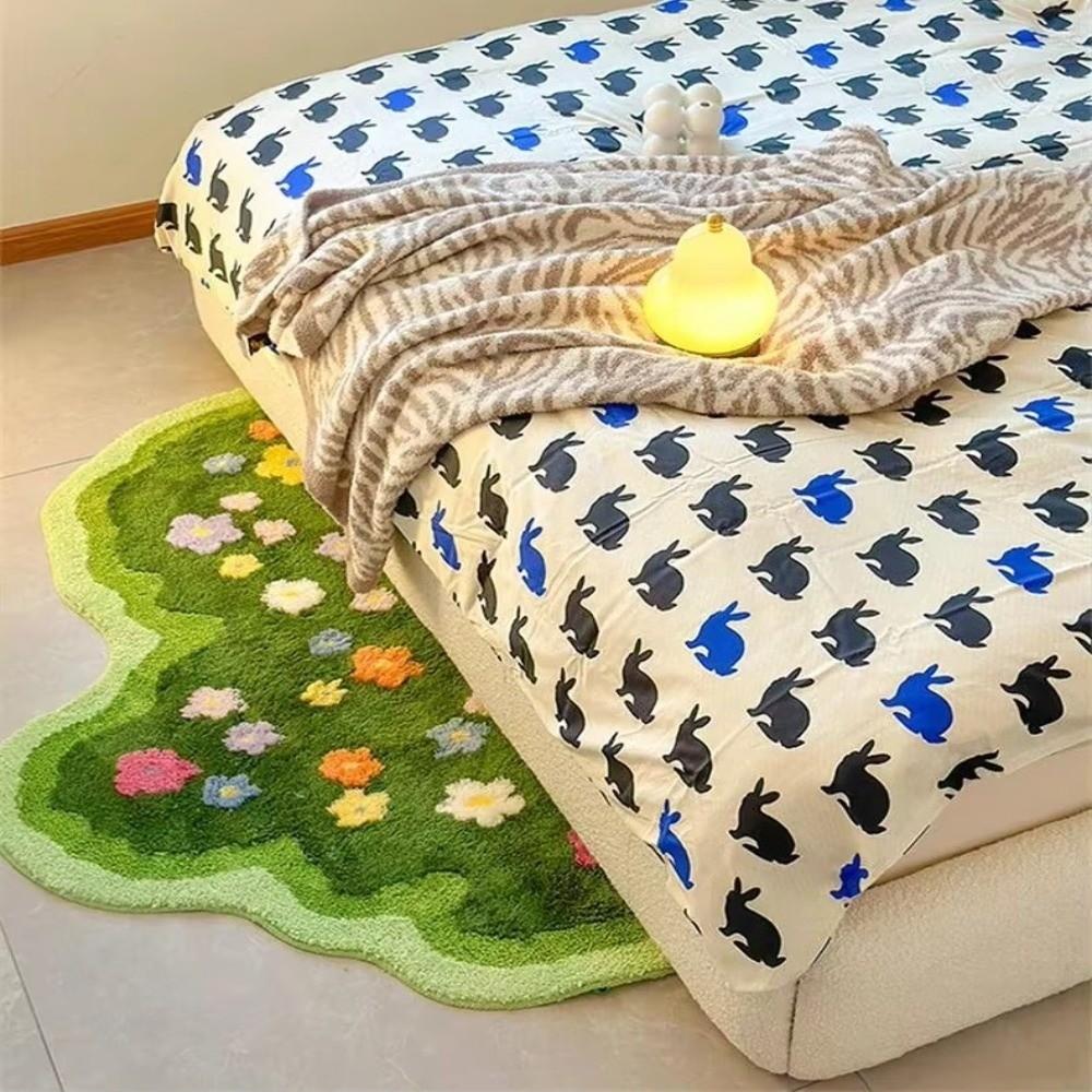 Non Slip Imitation Cashmere Carpet Irregular Bedside Carpet Home Decor Green Moss Rug  Bedroom