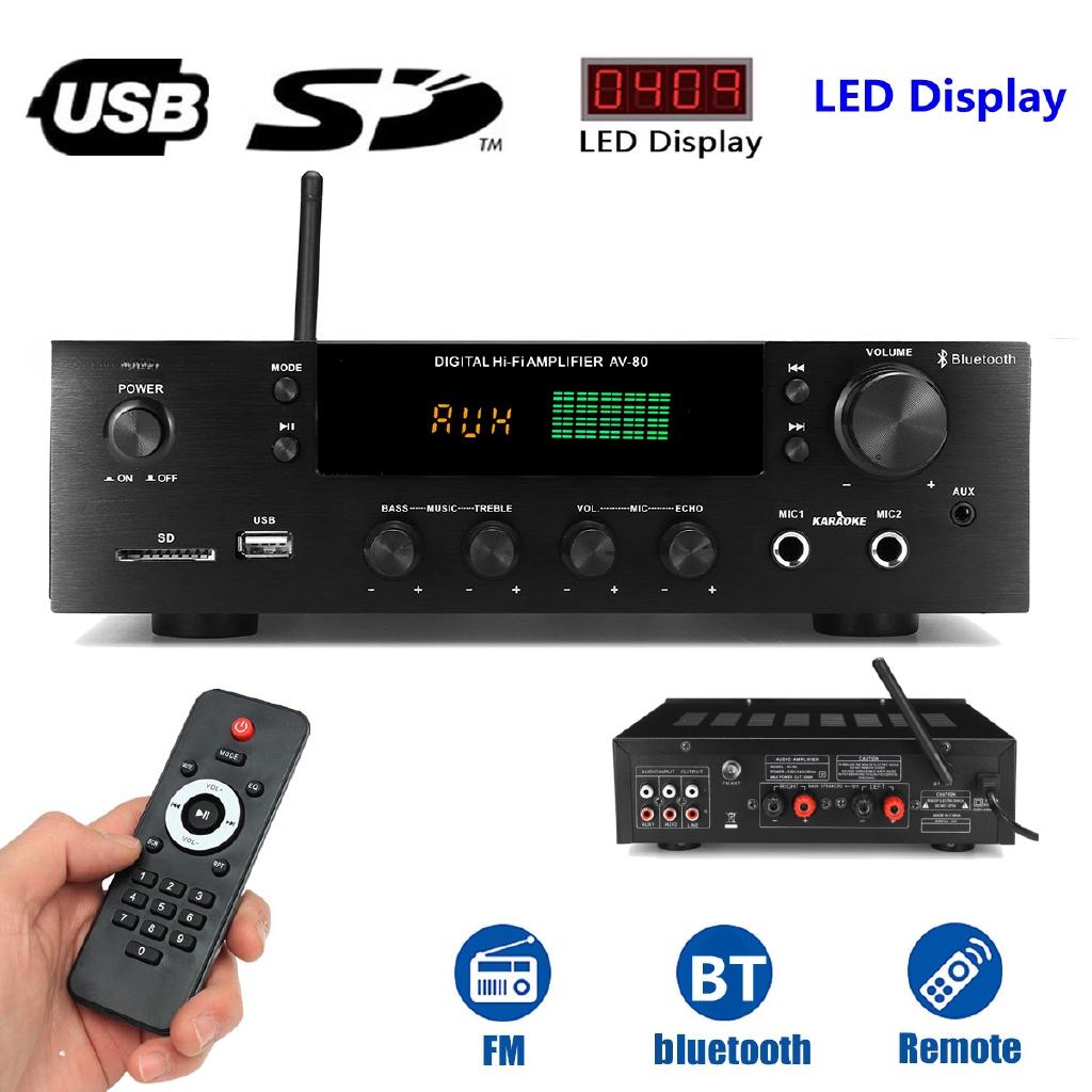 220V-240V USB 1388 Bluetooth Stereo 2.0 Amplifier HiFi Power Remote Control SD Aux Mic Input Auto Amplifier 2*200W