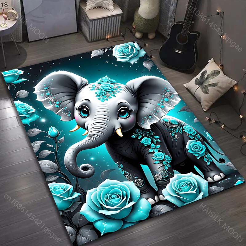 Fantasy Baby Elephant Print Carpet for Bedroom Living Room Bedside Sofa Floor Mat Modern Home Decor Area Rug for Gifts
