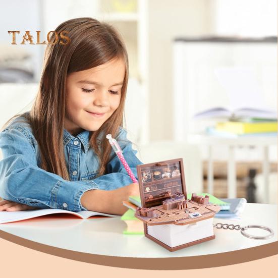 Mini-Schlüsselanhänger mit 3D-Klappbuch, knallende Miniaturwelt, hängende Dekoration, kleines Café, Große Mauer, Schloss, faltbares Buch, Schlüsselanhänger