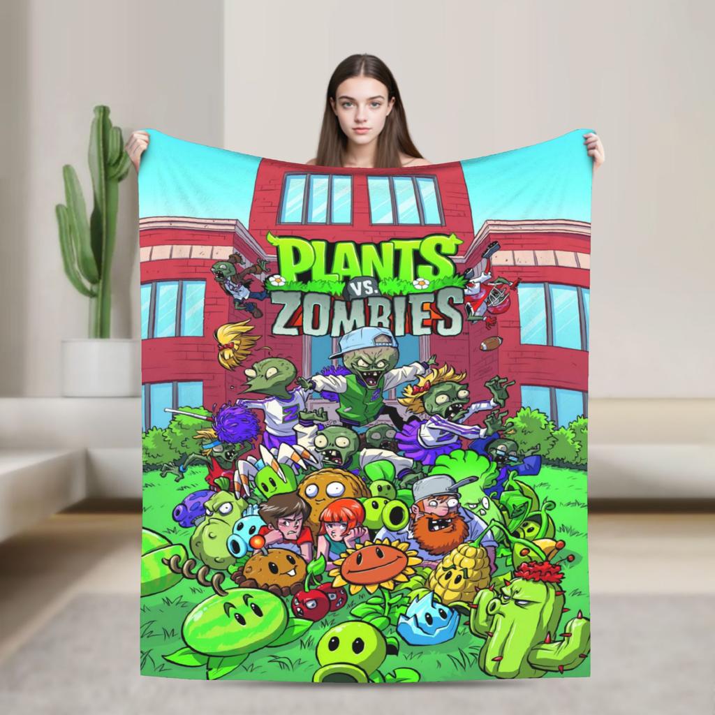 P-Plants-vs-Zombies Videospiele Flanelldecke Weiche Langlebige Bettwäsche Überwürfe für Picknick im Freien Aufdruck Bettüberwurf Sofa Bettbezug