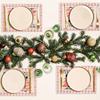 Christmas Placemats Set of 4, Machine Washable Linen Table Mats, Woven Rectangular Holiday Dining Decor, Festive Pink Checkered Christmas Tree Design