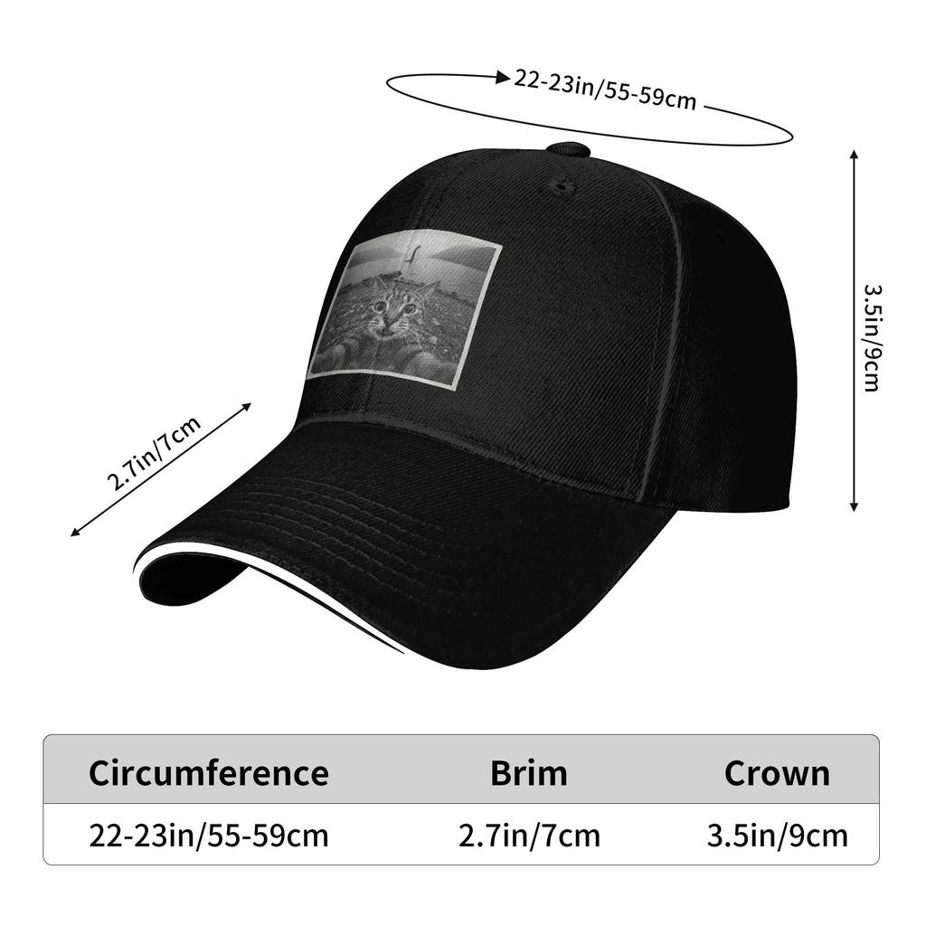 Cat Selfie with Loch Ness Funny Cat Lover Hallowee Casual Baseball Cap Summer Trucker Hat Breathable Running Hippie Hip Hop Hats