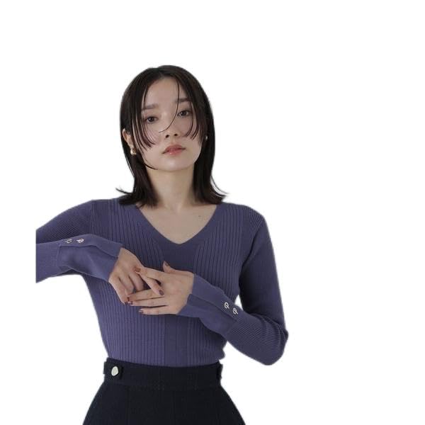 Natural Beauty Basic Eyelet Cuff Rib Knit Blue Women's Sweater,