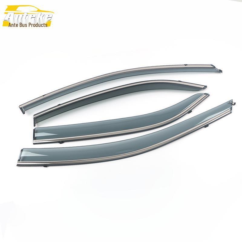 Fits 17 Huan Chi Models: 3D Stainless Steel Rain Deflector & Sun Visor Trim with Bright Strip Exterior Accessories.