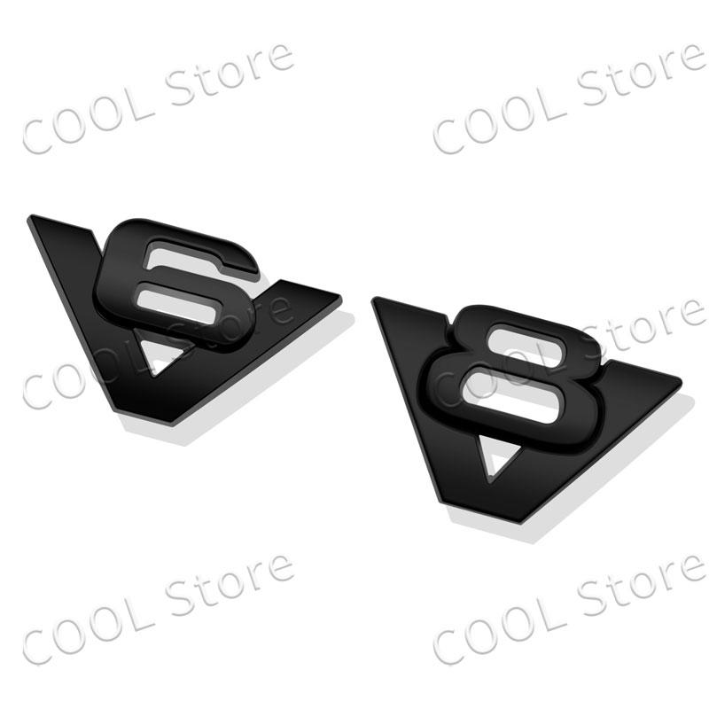 Kreativní 3D kovová chromová nálepka emblém V6 V8 logo odznak Dekorace zadního kufru boční karoserie Univerzální autodoplňky