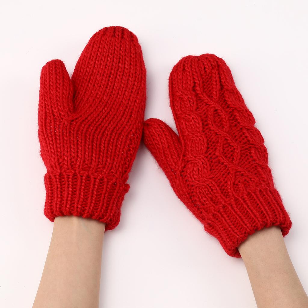 Diamond-shaped Mittens Autumn and Winter New Women's Knitted Wool Plus Velvet Thickened Fashionable Finger Warm Gloves