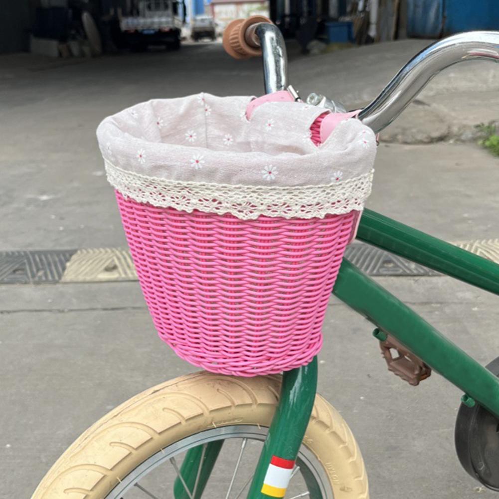 Bike Front Basket with Liner Cycling Handlebar Basket Adjustable Leather Straps Bike Scooter Tricycle Basket for Girls Women