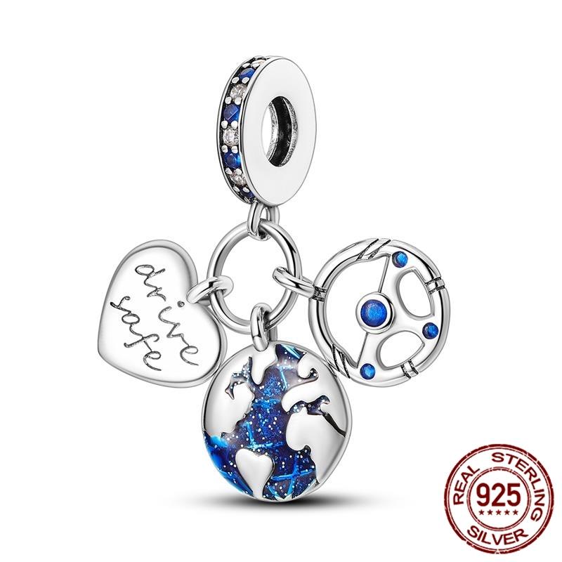 Copper Earth Airplane Globe Travel Dangle Pendants Charms Beautiful Bead Fits Genuine Bracelets Necklaces Jewellery Women