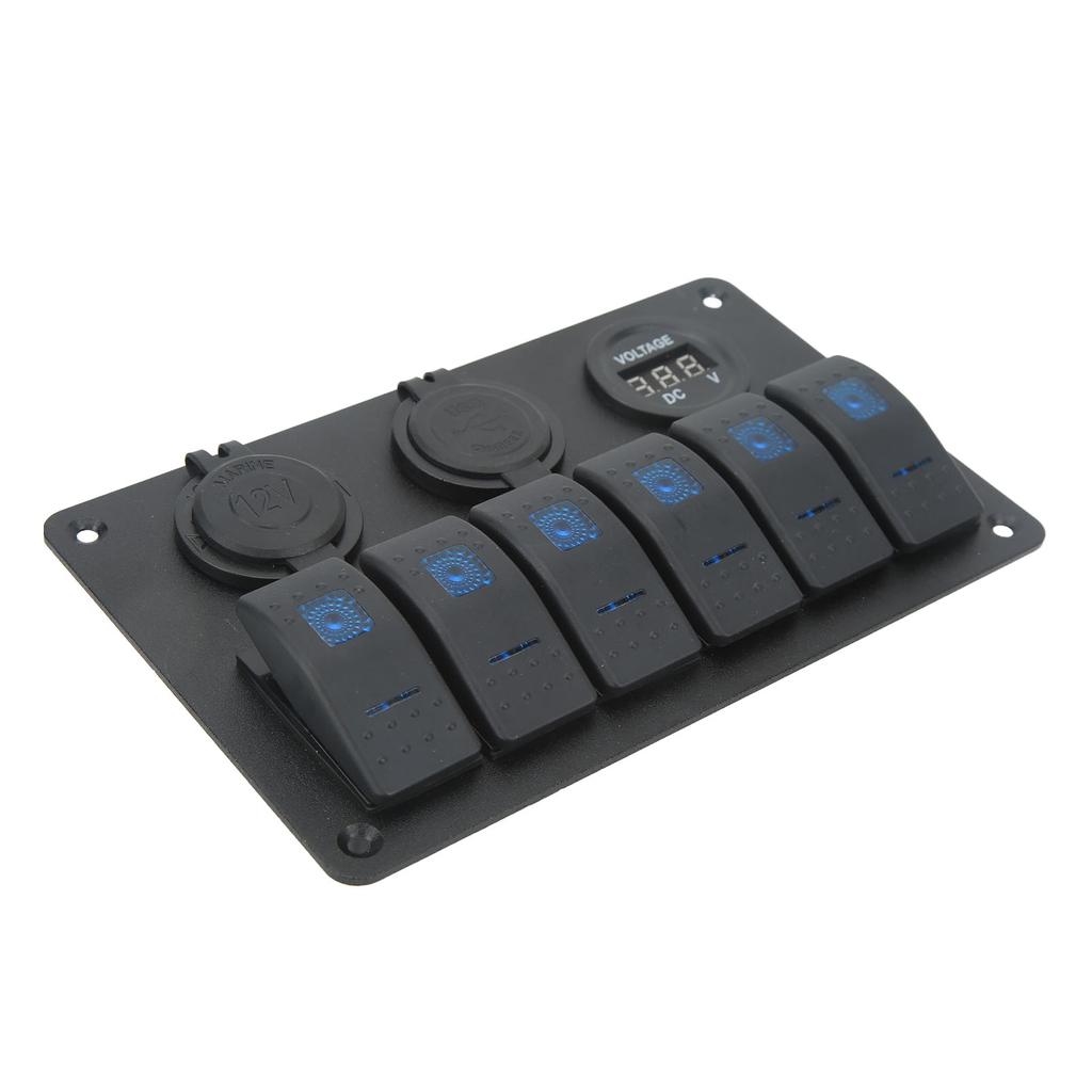 20A 6 Gang Rocker Switch Panel 12V 24V Blue Light Waterproof for Boats Ships Cockpits SUV Trucks