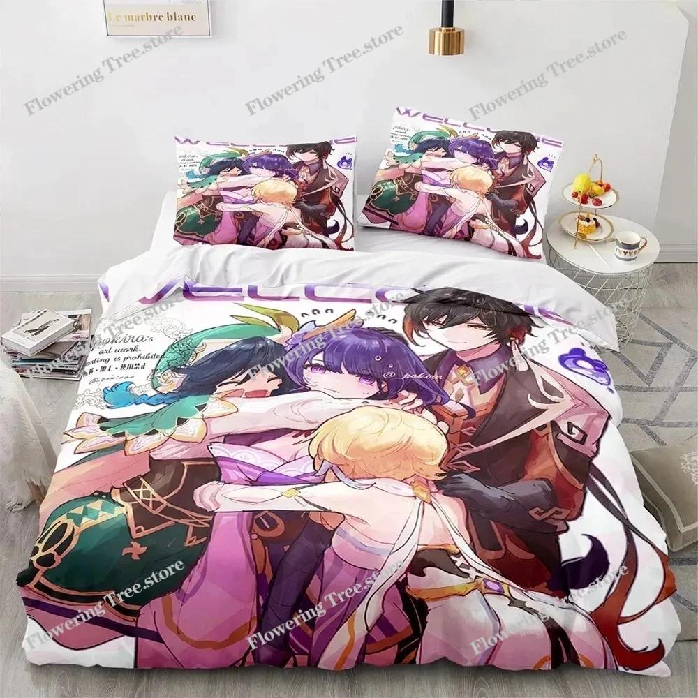 Gaming Genshin Impact Eula Bedding Set Anime 3D Boys Teens Duvet Cover Set Soft Bed Linen Queen King Single Size Bedroom Decor