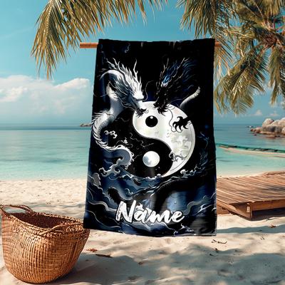 Custom Name Ultra-Soft Beach Towel with Dragon Theme,Ideal for Pool - Camping, Diving - Perfect Travel Essential, Vibrant Beach Towel.