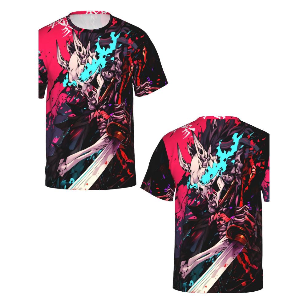 Men's 3D Printed Street Style T-shirt, Featuring a Dynamic Skull Warrior Anime Design.