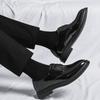 Casual leather shoes summer patent leather glossy small leather shoes black lace-up business dress groom wedding trendy shoes