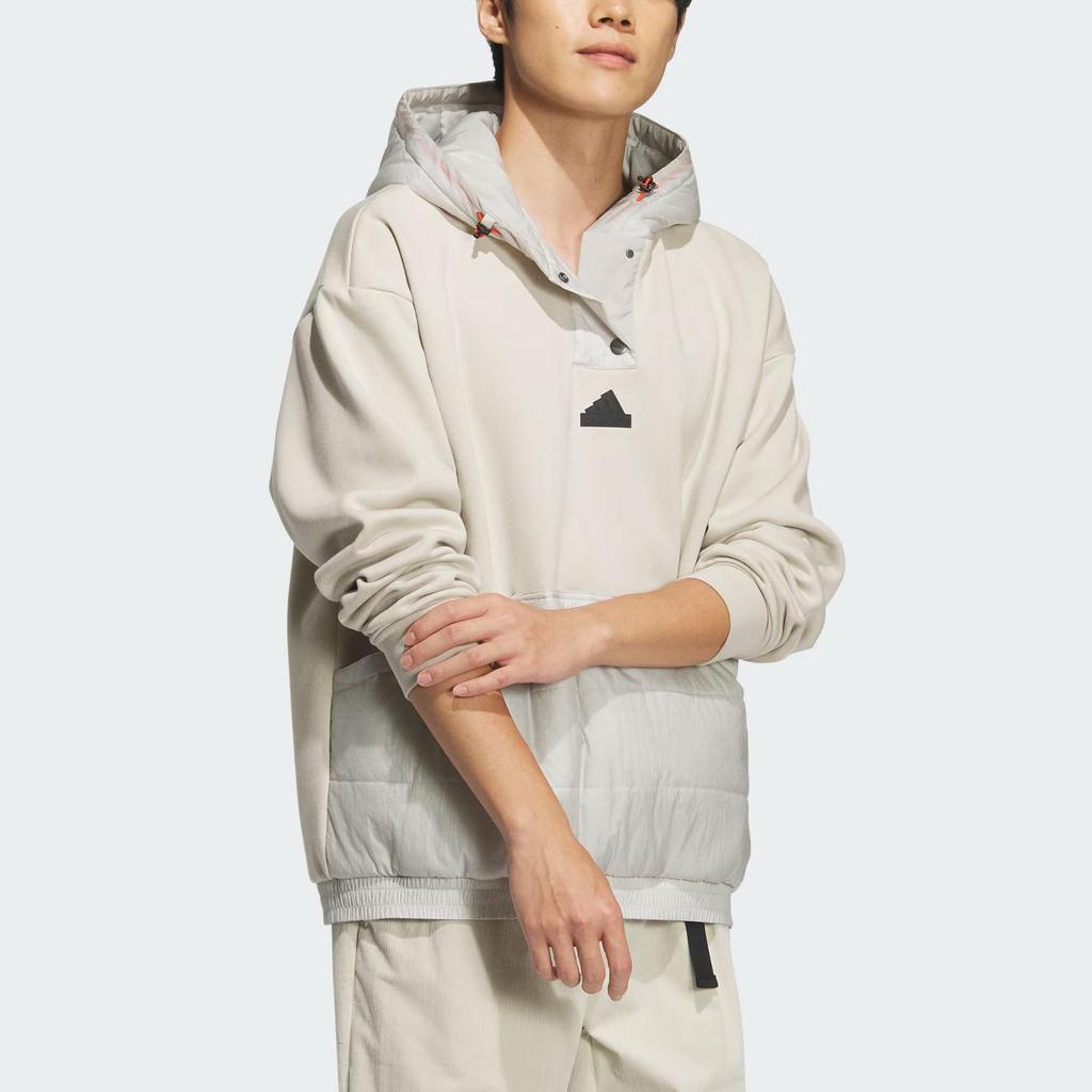 adidas Unisex Light Sesame Color Block Padded Hooded Sweatshirt JI8689