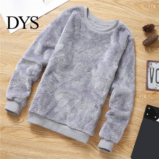 Male Pullover Sweatshirt Men Double-sided Plush Long Sleeve O-neck Loose Fit Windproof Keep Warm Streetwear Solid Color Winter Top for Outdoor