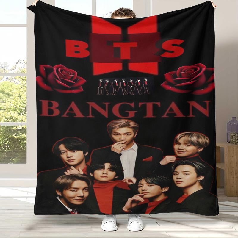 Fashion B-BTS Kpop Flannel Blanket,Ultra Soft Warm Plush Throw for Home Bedroom Bed Sofa Cover Office Camping Picnic gift