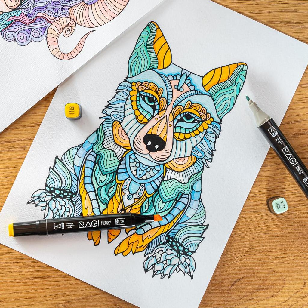 RAGI Pennarelli ad Alcool 80 Pennarelli fronte/retro, Doppia Punta, Set da Disegno Artistico Professionale