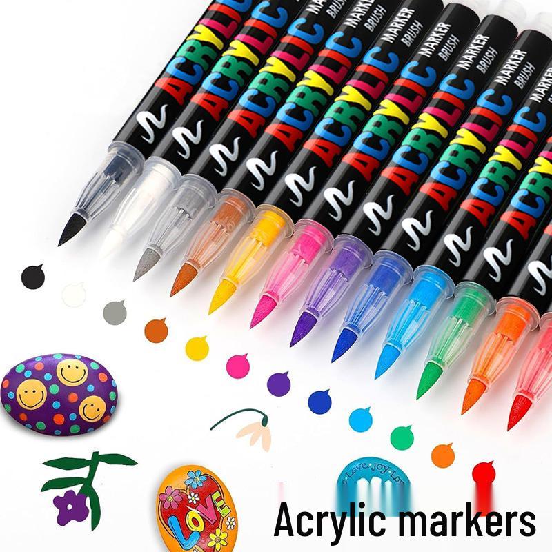 8101 Akrylové popisovače s měkkým hrotem - 12/24 barev pro studentské umění, DIY a graffiti projekty
