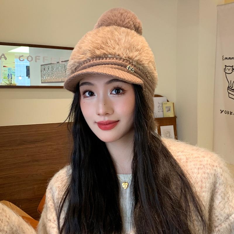 New Autumn and Winter Hats for Women Color Blocking Knitted Wool Hats with Neck Protection and Two Baseball Caps for Winter Warm Ear Protection Hats