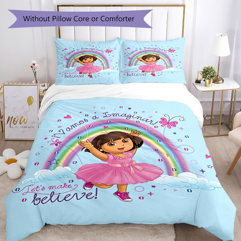 Set Biancheria da Letto Dora l'Esploratrice Copripiumino Traspirante con Federe Biancheria da Letto Decorativa per Camera da Letto Decorazione Casa Regalo di Compleanno