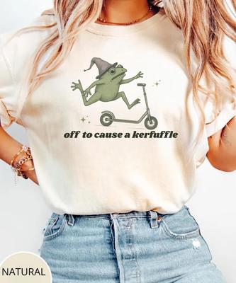Off To Cause A Kerfuffle Frog Meme Shirt,Cursed Meme,Sarcastic Humor Shirt,Edgy Meme Graphic Tee,Awkward Shirt,Frog Lover Gift,Stupid Tee