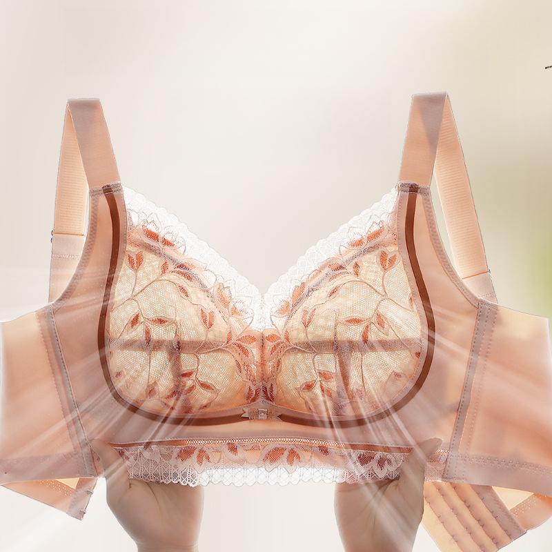 Thin Bra for Women Breathable Gathering Bra Full Cup Size Large Size No Steel Ring Push Up Bra