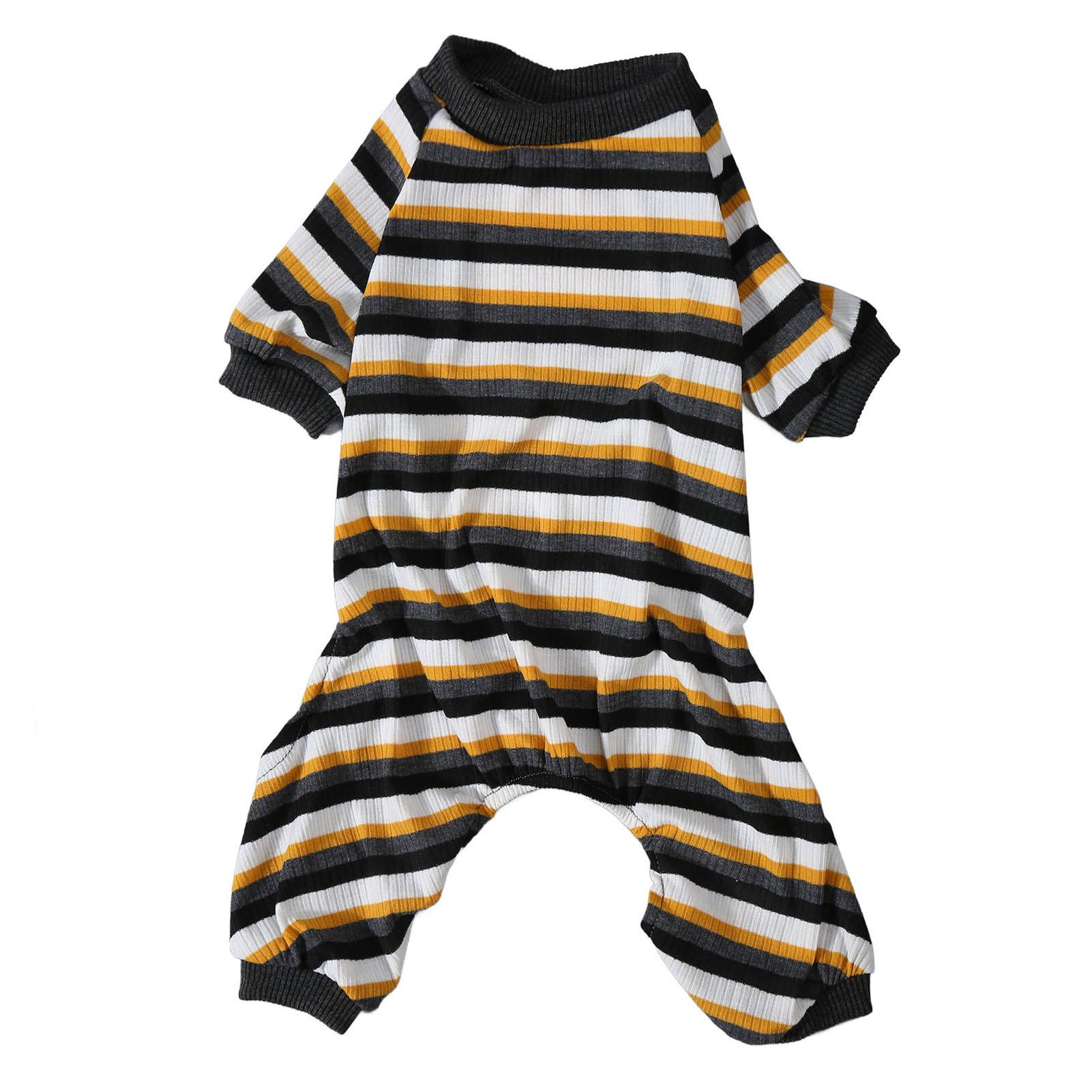 Outsideworld Dog Pajamas 4 Legged Soft Stretchy Warm Prevent Licking Striped Puppy Jumpsuit Sleepwear For Cold Weather