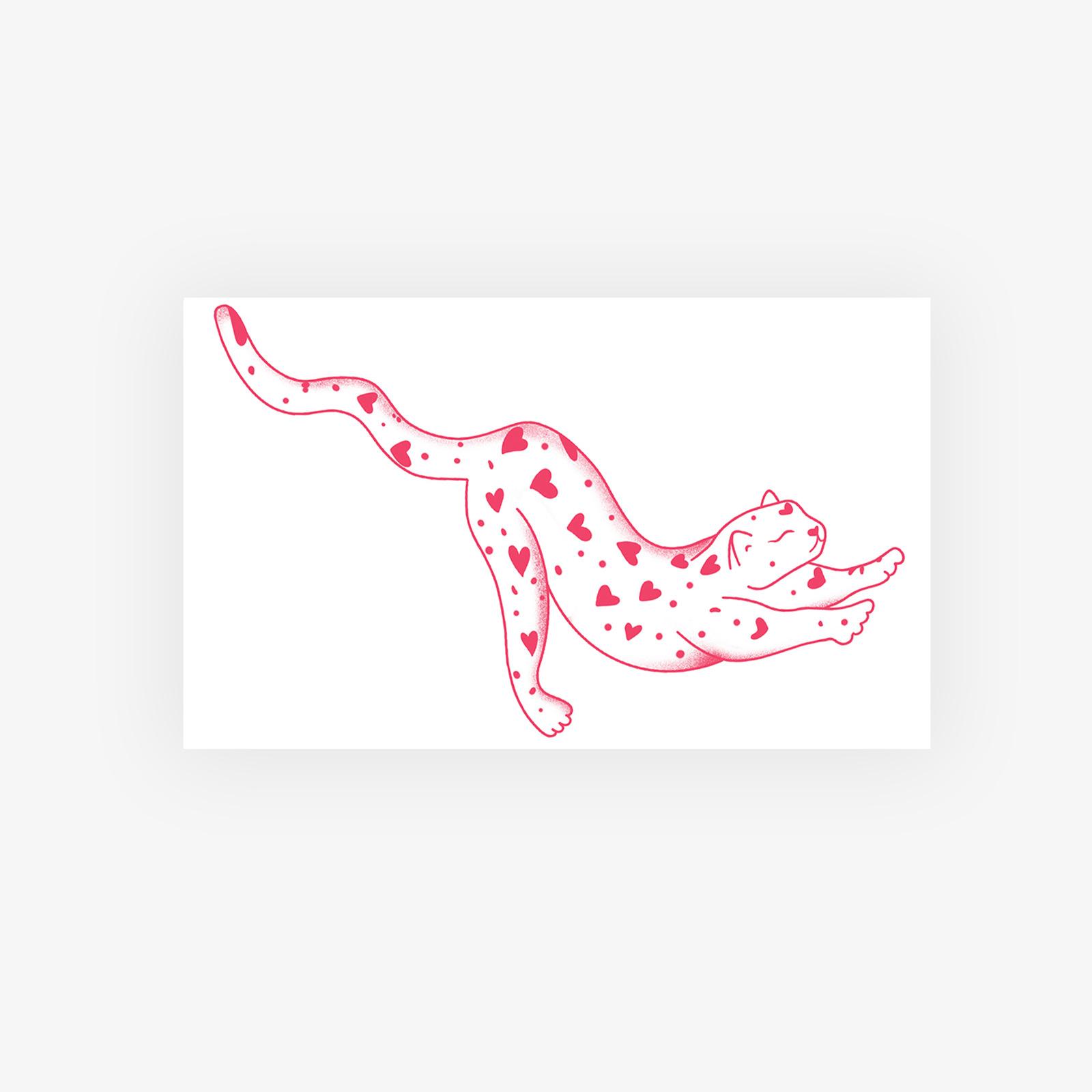

Pink Love Leopard Tattoo Sticker Waterproof And Long-Lasting Women S Waist And Abdomen Sweet And Cool Style Simulation Tattoo 9*15