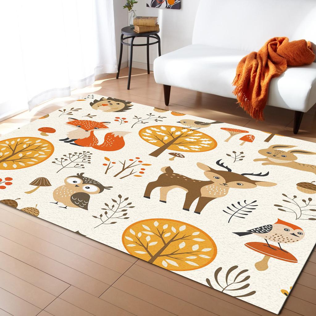 Cartoon Waldtiere Teppich Baum Fuchs Bär Kaninchen Kinder Teppiche für Schlafzimmer Modernes Zuhause Großer Teppich für Wohnzimmer Fußmatte