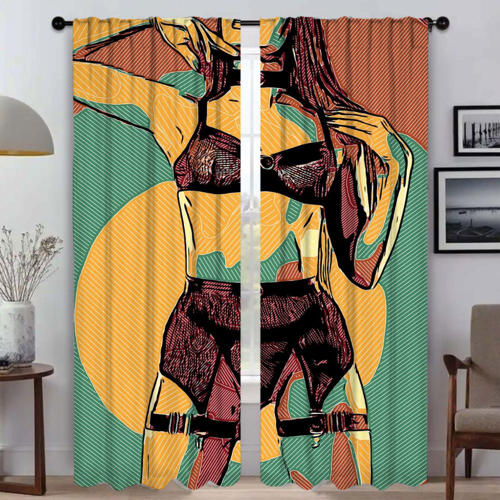 Abstract Sexy Girl Partition Blinds Halloween Decoration Window Curtain for Room 2 Panel Shades Elegant Room Curtains Living
