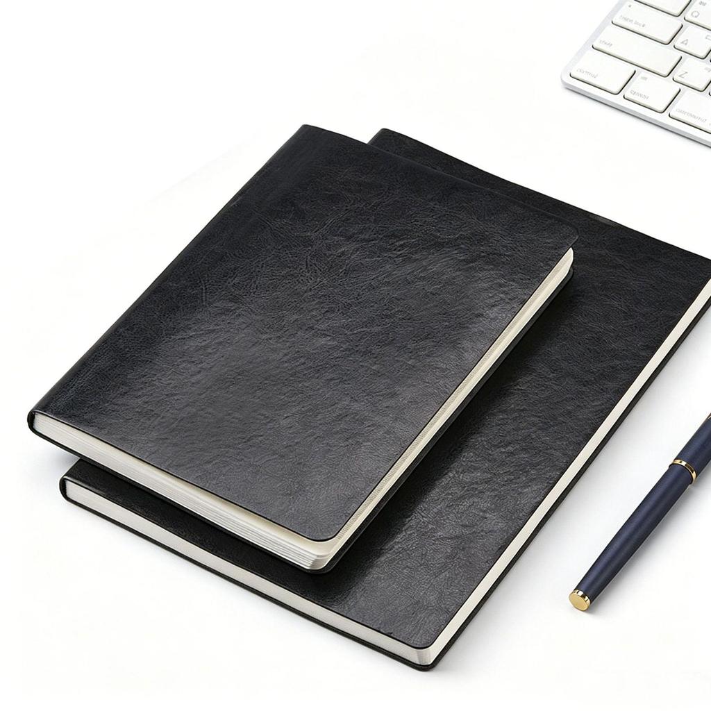 Back-to-School Black PU Leather Notebook, A5/B5 - Ideal for Students, Business & Office