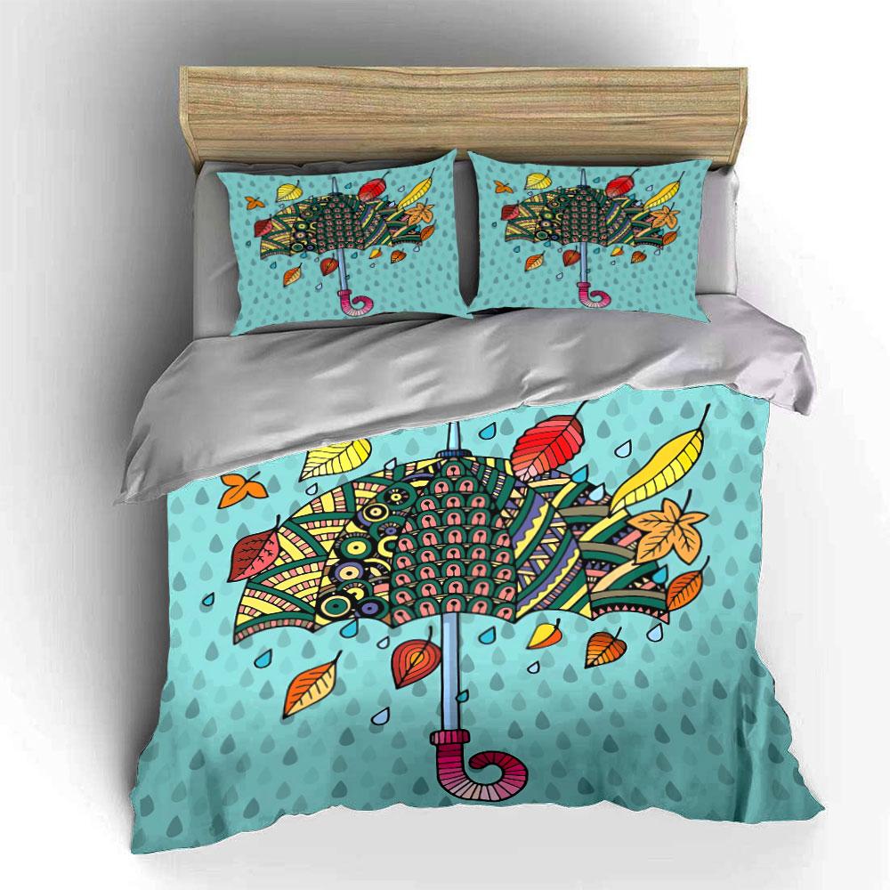 Colorful Umbrella Set Autumn Decor Soft Comfortable Duvet Cover Bedding Set Included 1*Duvet Cover & 2*Pillowcases, Gift