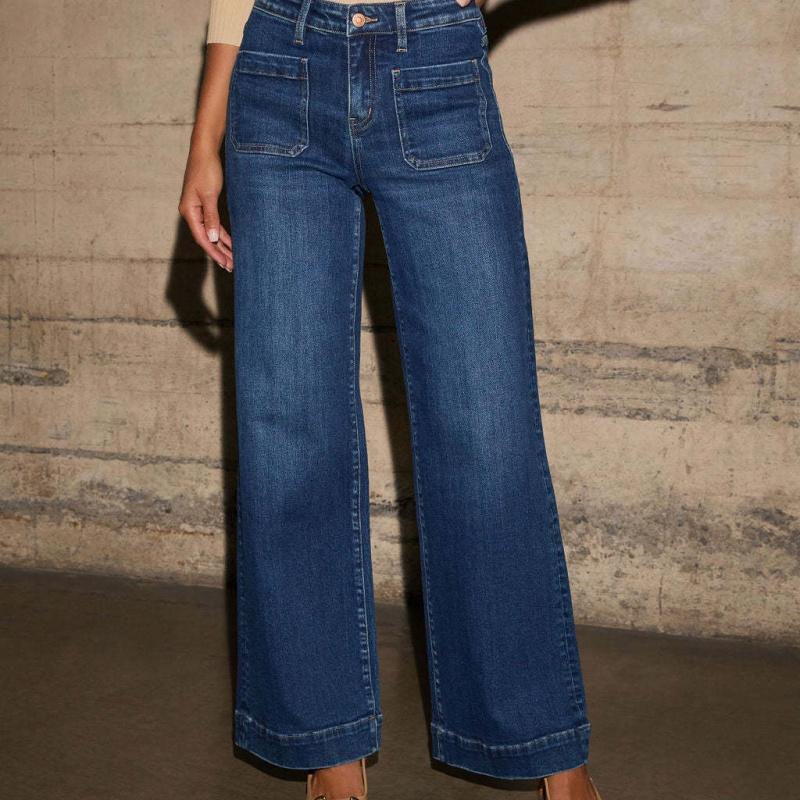 Women s High-Waisted Jeans Women s Spring Thin Wide-Leg Retro Temperament Straight Pants XS синий