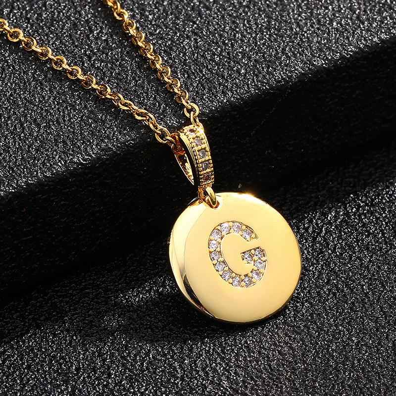 Letter Necklace Fashion 26 One Letter Copper Inlaid Cubic Zircon Vacuum Plating Stainless Steel Chain Necklace