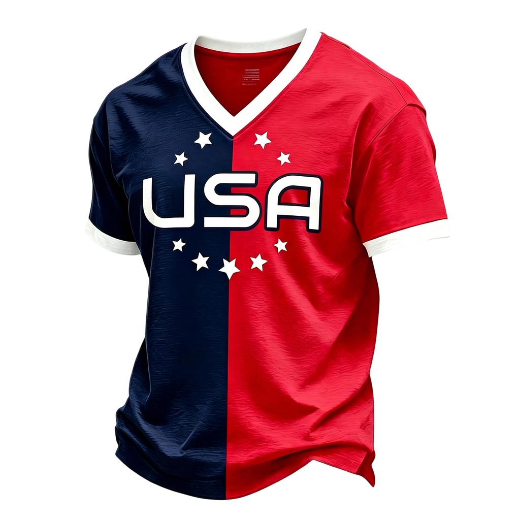 Men's Casual Printed V-Neck Short Sleeve T-Shirt Lightweight Breathable for Everyday Summer Wear